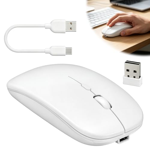 Ratón inalámbrico Bluetooth para Apple MacBook Pro/Air/Mac/iPad Rechargeale Bluetooth 5.2+USB C + USB A modo dual 2.4GHz óptico DPI 800/1200/1600 LED silencioso clic para laptop Chromebook computadora