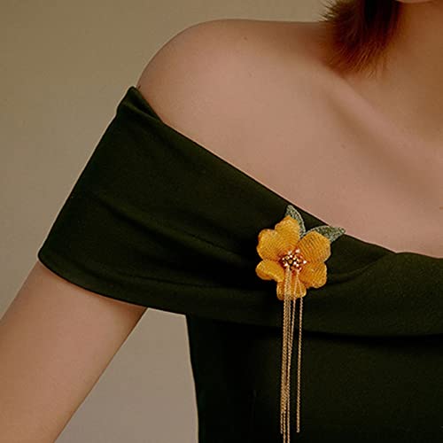 Broche longue à gland avec fleur de tournesol géométrique pour look de créateur moderne