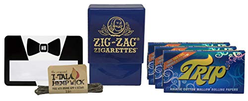 Trip 2 Clear Rolling Papers (3 Packs), Zig Zag Crush Boz, I-Tal Hemp Wick, with Hippie Butler Magnifying Scoop Card - 6 Item Bundle