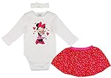 Disney Mädchen Baby 3Teiler Set: langarm Body mit Rock und Stirn-Band, in Weiß und Rosa-Pink, in Grösse 56 62 68 74 80 86,ist ideal als Geschenk für 0 3 6 9 12 Monate 1, Jahr altes Mädchen