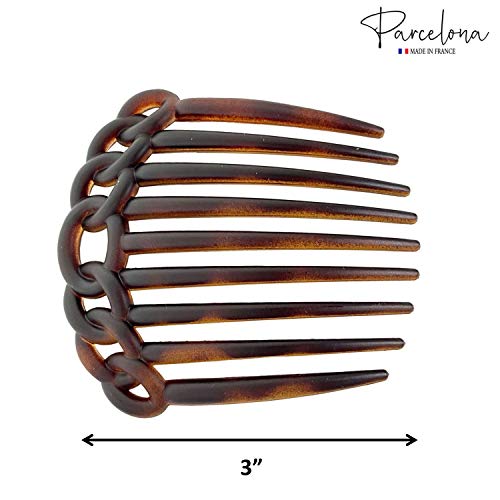 Parcelona French Twisted Circles Tortoise Shell Color With Matte Finish Celluloid Set Of 2 Flexible Side Hair Combs For Women And Girls #TOP6