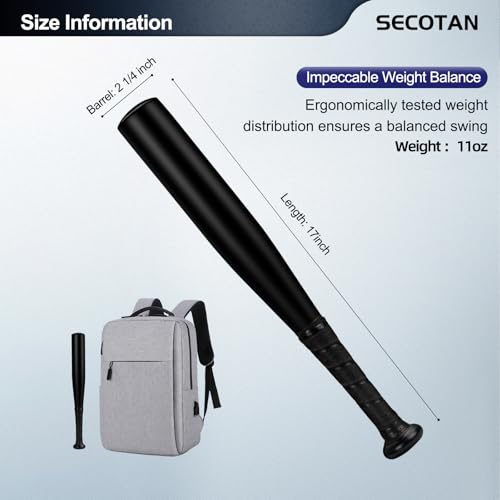 SECOTAN Baseball Bat, Aluminum One Hand Training Bat, Baseball/Softball/Teeball Mini Training Bat, Batting Practice, Tire Pressure Checker, Multi-Purpose Bats for Versatile Use (17inch | Matte Black) by SECOTAN - Image 2