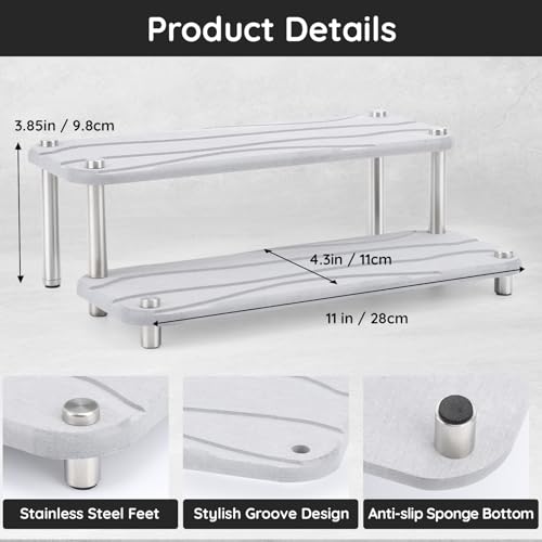 Image of Segbeauty 2 Tier Quick Dry Diatomaceous Earth Stone Tray, 11x4.3in Water Absorbing Bathroom Tray Countertop Organizer Instant Drying Vanity Tray, Kitchen Counter Dish Soap Dispenser Rack Sponge Holder