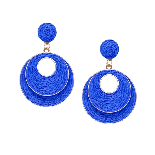 Image of Raffia Hoop Earrings for Women - Boho Straw Wiker Dangle Drop Earrings for Summer Beach, Bohemian Trendy Rattan Jewelry