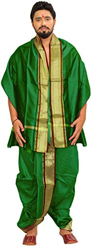Ready to Wear Dhoti and Veshti Set with Woven Golden Border - Poly Silk product thumbnail 5
