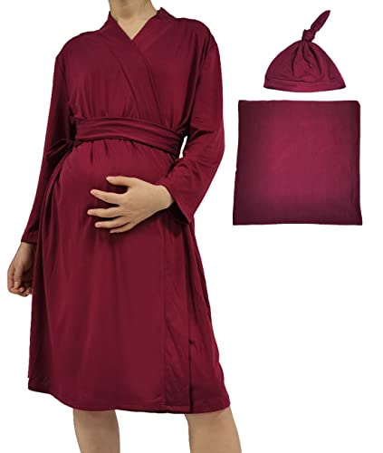 Image of SUFEINI Swaddle Set with Matching Mommy Robe, Maternity Robe Nursing Hospital Delivery Labor Robes Pregnancy Women Loungewear