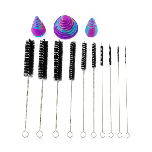 Image of Long Handle Cleaning Kit for Bottles & Straws, 3PCS Silicone Cleaning Plugs, Cleaner Brush with 10PCS Bottle Brushes Set for Cleaning Great for Sports Water Bottles