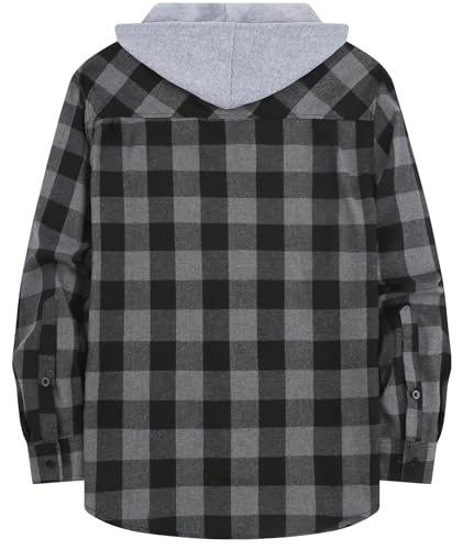 Men's Hooded Flannel Shirt Jacket - Soft Brushed Buffalo Plaid, Lightweight Long Sleeve Button Down for Work Fall Layering2
