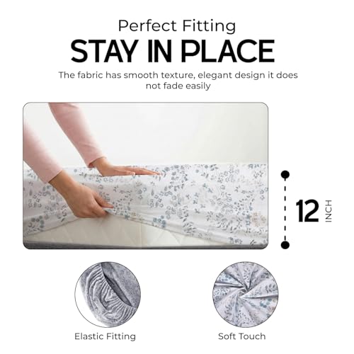 Image of LINENWALAS 100% Cotton Elastic Fitted Bed Sheet for King Size Bed | Fits 6-12 Inch Mattress | Soft, Breathable, Oeko-TEX Certified Premium Bedsheet with 2 Pillow Cover (72x78 Inches, Skylet Breeze)