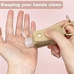 4 Pack Travel Hand Sanitizer Keychain, Leather Holder with Funnel | PU Leather Case, PET Bottle, 30ml, Flip Cap Leakproof, Refillable, Tassel Keychain, Black Pink Khaki Grey