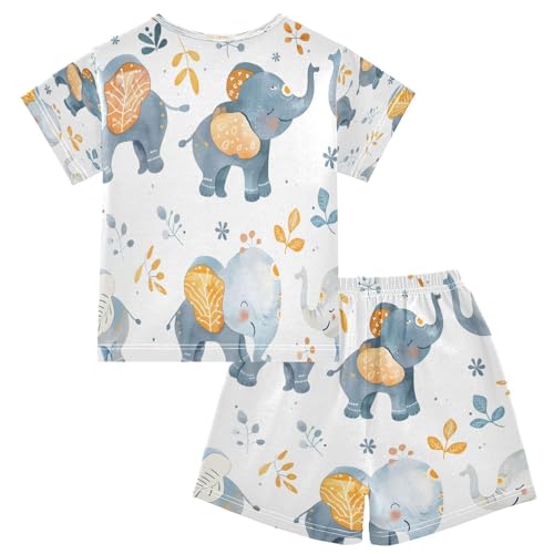 senya Short Sleeve Pajamas Sets Summer Cotton Sleepwear Cute Painting Elephant2