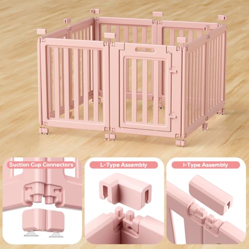 Image of Dog Playpen Indoor,Puppy Playpen,Pink 23.6 inch H,8 Panels | Dog Play Pen Indoors with Open View,Tool-Free Setup,Multi-Shape Setup,Dog Pen for Dogs,Cats & Puppies