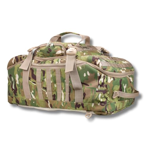 Mala Mochila Cargueira Outdoor, 70L com Alta Capacidade, Camuflada, Durabilidade e Sistema MOLLE para Aventuras Prolongadas, Alças Confortáveis e Compartimentos Personalizáveis para Explorações,