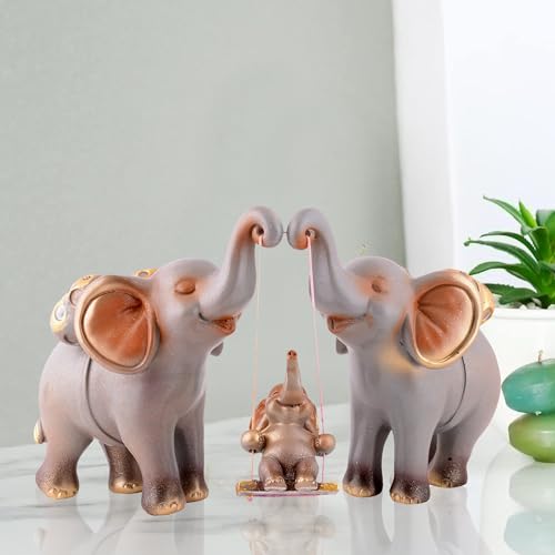 Image of zart Decorative Elephant Family Showpiece Home & Office Decor(Grey)