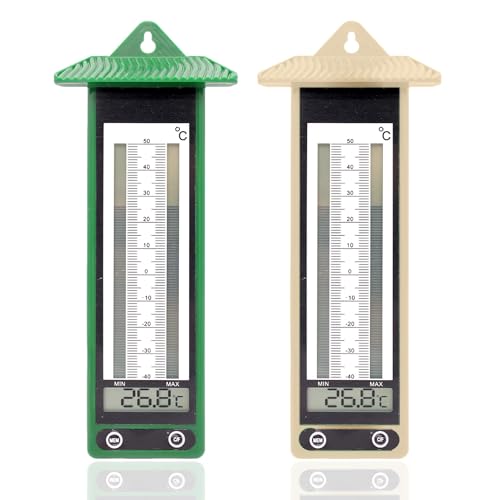 FISHTEC - Lot de 2 Thermomètres Digitaux Extérieurs Mini Maxi - Plage -40°C à +50°C - Double affichage analogique et LCD - Mémoire min/max - Commutable...