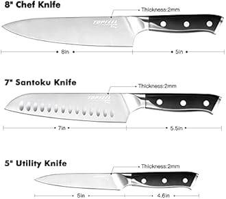 Professional Chef Knife Set Sharp Knife, German High Carbon Stainless Steel Kitchen Knife Set 3 PCS-8"Chefs Knife &7"Santoku Knife&5"Utility Knife, Knives Set for Kitchen with Gift Box…
