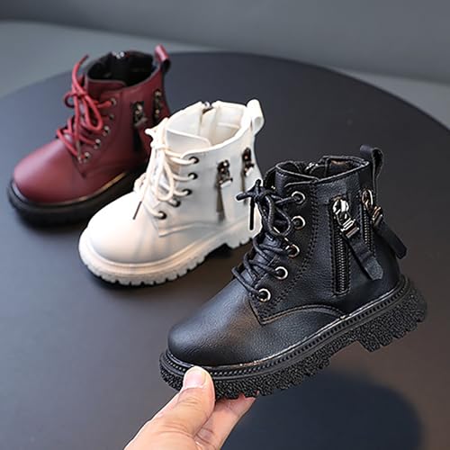Toddler Boys Girls Lace up Ankle Boots Non Slip Riding Boots PU Leather Side Zipper Lug Sole Booties Walking Shoes4