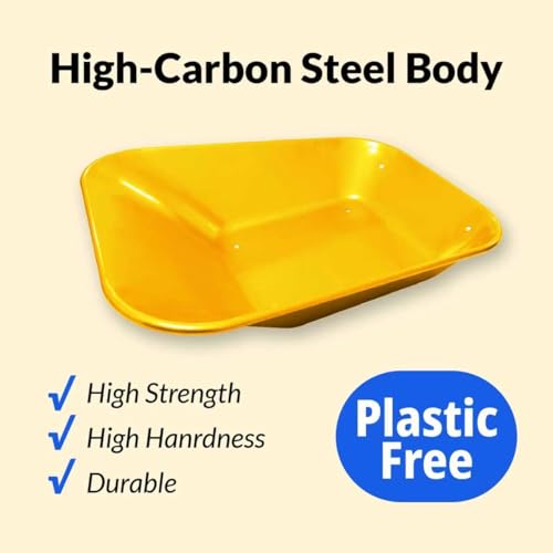 Image of Kids Gardening Tool Set Wheelbarrow 2 Wheel Metal Wheelbarrow Toys (Yellow) | Children Toddler Wheelbarrow Birthday Gift for Kid Wheel Barrow All Seasons Digging Weed,Sand,Sweeping Leaves,Snow