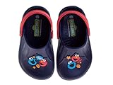 Sesame Street Clog Sandals with Backstrap - Closed Toe Slides for Kids Girls and Boys - Elmo and Cookie Monster Sandal Slip-On Clogs Water Resistant - Navy (Size 7-8 Toddler)