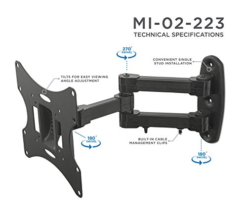 Mount-It! Swivel Full Motion Articulating Tilting TV Wall Mount, Computer Monitor Mount, Corner Bracket for 23-42 inch Screen TV (VESA up to 200x200mm), 66 lb Capacity, Black