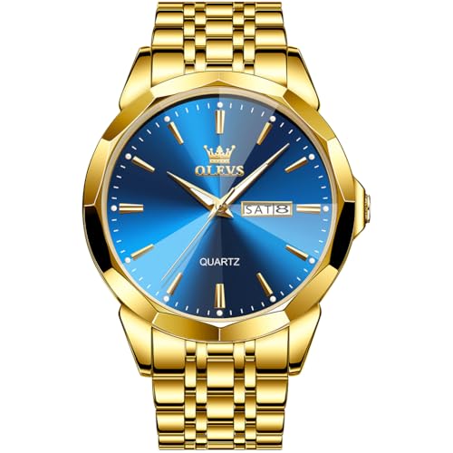 OLEVS Watch for Men Diamond Business Dress Analog Quartz Stainless Steel Waterproof Luminous Date Two Tone Luxury Casual Wrist Watch Blue by OLEVS - Used condition - US$39.28