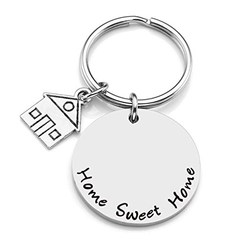 BOPREINA Kalender Personalized Gravur 28mm Edelstahl Rund mit Home Sweet Home Schrift Schlüsselanhänger Partner Paare Liebe Schlüsselbund Schlüsselring Keychain, Silber (Non-Gravur) Cover