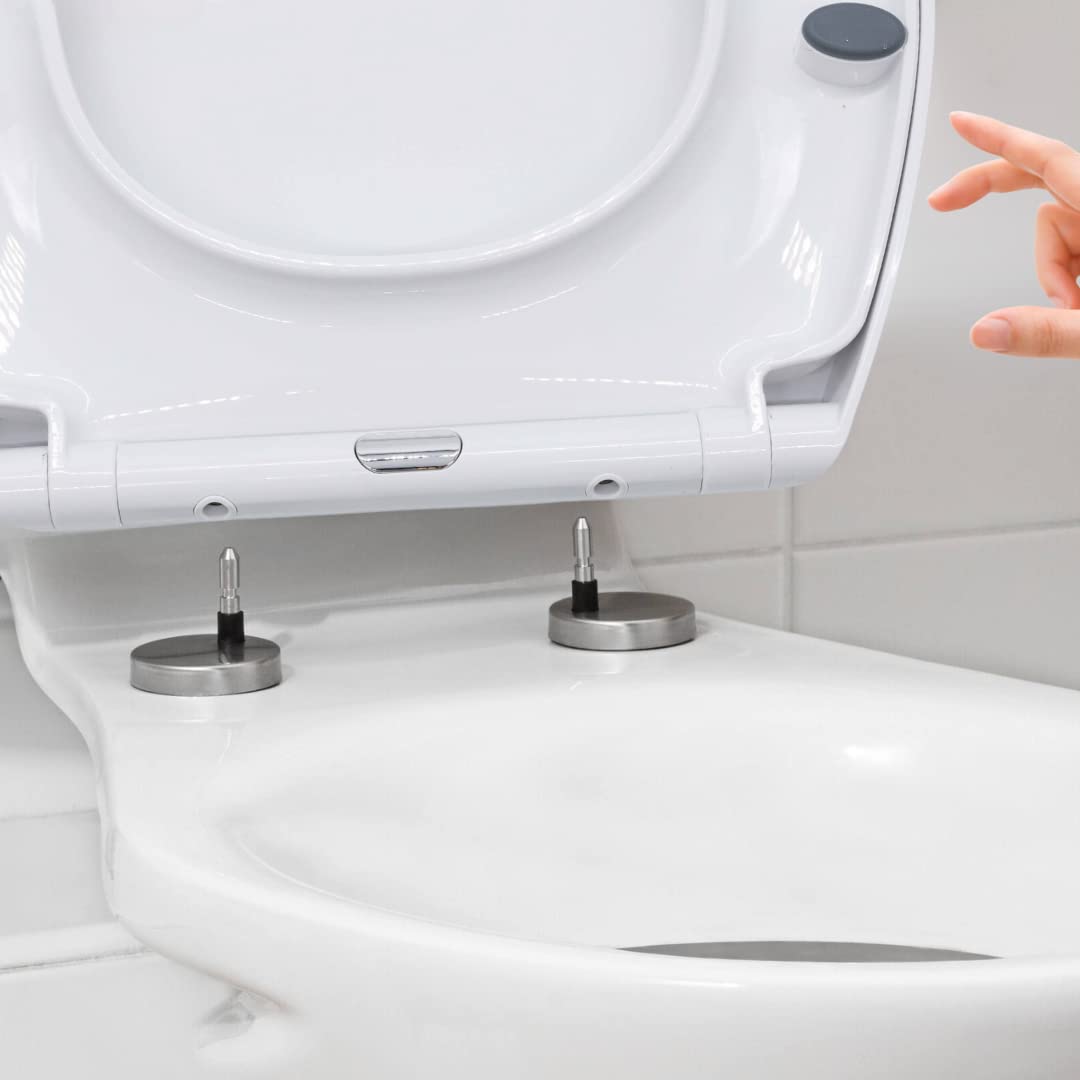 Marco Paul 18" Standard Traditional White Quick Relase Toilet Seat Universal Adjustable to Fit Most Toilets Oval Seat with Hinges & Parts Bathroom En-Suite Indoor Soft Close Toilet seat