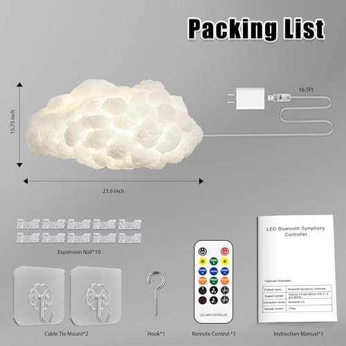 Image of Cloud LED Lights for Bedroom - Aesthetic Mood Light with Music Sync App Control Wall Light, 3D Ceiling Lamp Color Changing Strip Lights for Kids Room Decorations