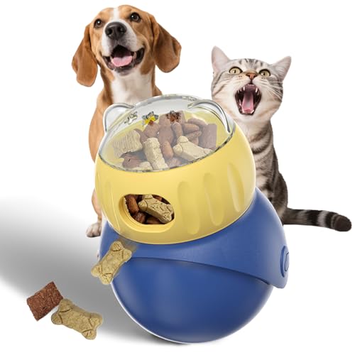 DIZIZA 小型犬・猫用 不倒翁型 知育おもちゃ スローフィーダー だるま型おもちゃ フードディスペンサー 早食い防止 ストレス解消 お留守番対策 餌入れ ペット用