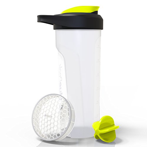 BluePeak Protein Shaker Bottle 28-Ounce, 3-Pack, with Dual Mixing Technology. BPA Free, Shaker Balls & Mixing Grids Included (Black, Yellow & Pink) - Thumbnail 6