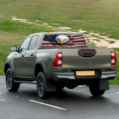 Image of Back Window Decals for Trucks - 65x17.3 in American Flag Window Decal Rear Window Decals for Truck Decor, Creative Truck Rear Window Decal for Personalized Decoration - Eagle-10-S
