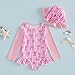 Toddler Baby Girl Rash Guard Swimsuit Cute Fashionable Long Sleeve Plaid Jumpsuit with Hat 2Pcs Swimwear (Pink 2, 12-18 Months)