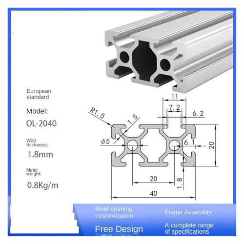 Perfil ranurado 2040 de 100mm para aplicaciones CNC 2