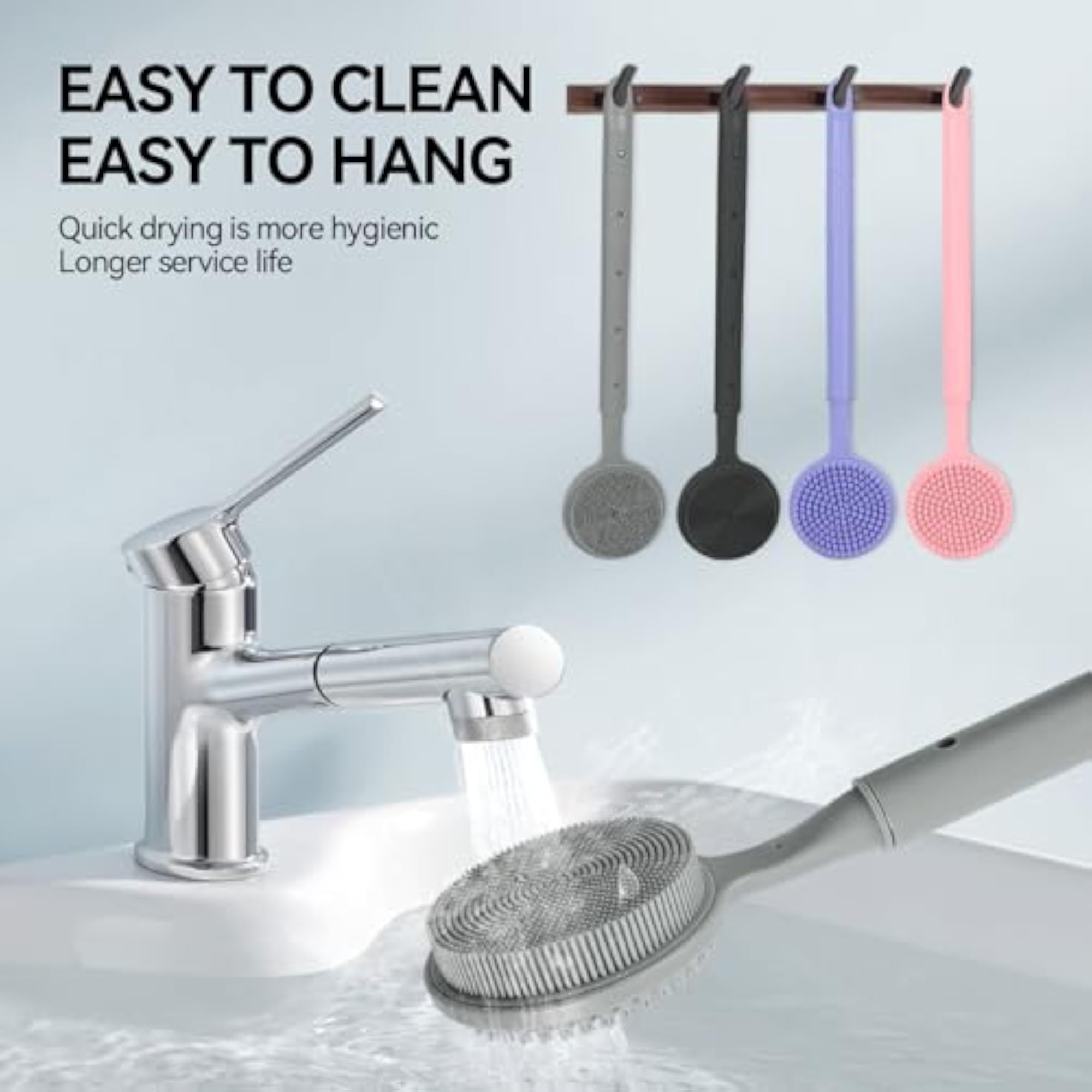 Dual-Sided Silicone Back Scrubber for Shower