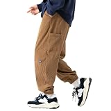 [Easykode] コーデュロイ メンズ 9分丈 パンツ 人気 ズボン 秋服 ボトムス おしゃれ ずぼん 大きいサイズ サルエルパンツ かっこいい カーゴパンツ ストリート系 ワイドテーパードぱんつ 秋 冬 春 caramel L