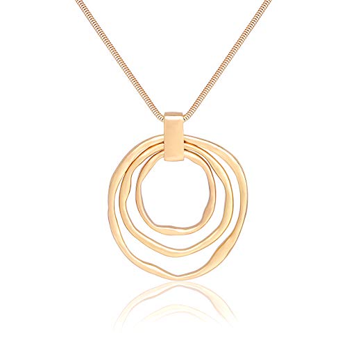 NVENF Long Sweater Chain Double Circle Pendant Necklace Bold Snake