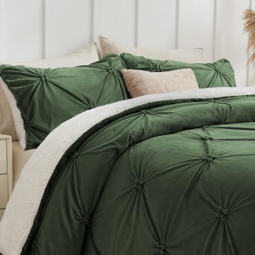 Image of BEDELITE Fluffy Sherpa King Comforter Set,Pintuck-Olive Green
