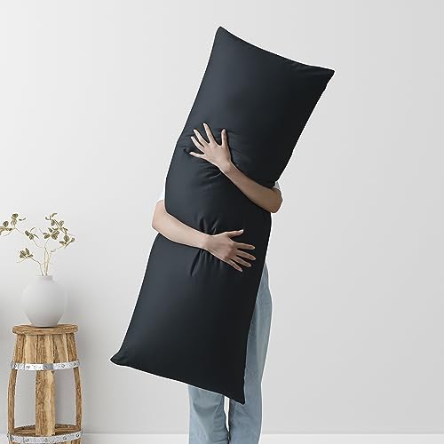 Image of 100% Egyptian Cotton Body Pillow Cover Long Pillow Case, 600 Thread Count Bed Pillow Protector with Zipper, Sateen Weave Cooling Full Body Pillowcase for Adults 20x54 Inches (1PC, Body, Black)