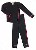 PLEAS Thermo Unterwäsche Set für Kinder - Mädchen Thermo Funktionswäsche Skiunterwäsche Set (Hemd + Hose), Schwarz, 164