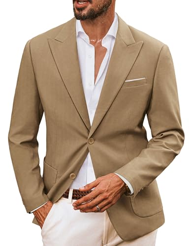 PJ PAUL JONES Sakko Herren Leinen Casual Sakko 2 Knöpfe Freizeit Sommer Leichtgewicht Regular Fit Blazer Anzug Business Sportlich Anzugjacke, XL, Khaki