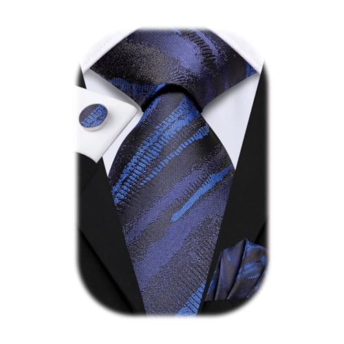 Image of Hi-Tie Men Ties Sets Silk Stripe Paisley Necktie Pocket Square Cufflinks for Business Wedding