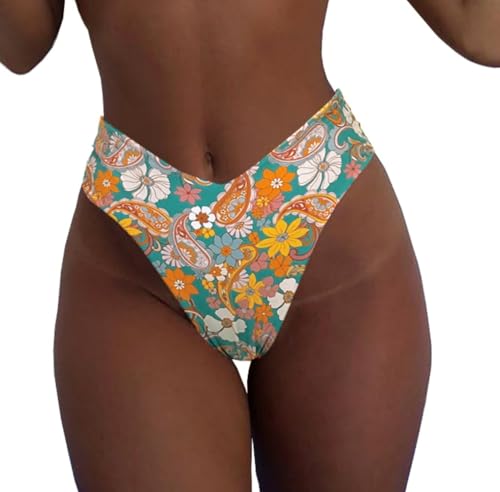 Image of geluboao Women's Bikini Bottom Sexy V Cut High Cut Swimsuit High Waisted Bathing Suit Bottoms
