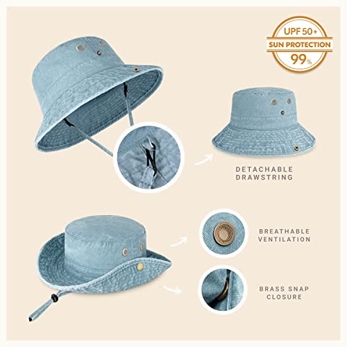 Chok.lids Classic Cotton Style Wide Brim Bucket Hat With Adjustable String Trendy Unisex Lightweight Outdoor Travel Headwear (Undercool Denim) #TOP1