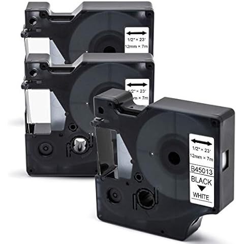 Anjonova 3X Label Tape, Compatible with Dymo D1 Label Tape 45013 S0720530 12mm x 7m Black on White, Work with Dymo LabelManager 160 280 210D 360D 420P 500TS Pnp LabelPoint 250 300 LabelWriter 450 Duo Cover