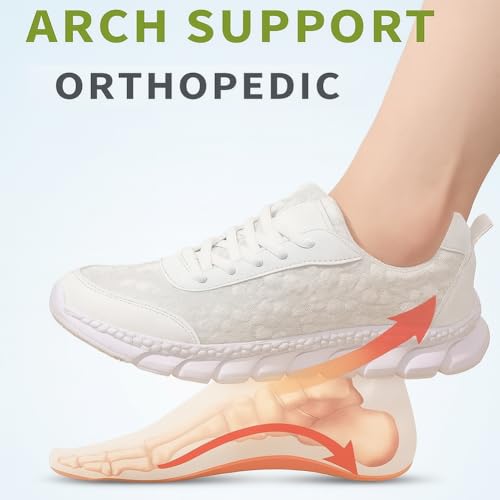 Women's Luxurious Orthopedic Sneakers, Hollow Breathable Mesh Lace Print Shoes, Soft Non-Slip Sneakers with Arch Support3