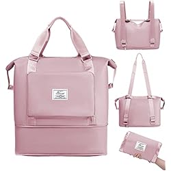 Hoseay Bolsa de Viaje Plegable Bolso Deporte Mujer Niña, Grande Mochila Bolsas Gimnasio Impermeable Ligera Bolsa Deportiva con Bolsillo Húmedo, Bolso Fin Semana para Gym Entrenamiento, Rosado-Morado