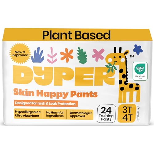 DYPER Toddler Training Pants 3T-4T for Boys & Girls Hypoallergenic, Unscented, Plant-Based & Perfect for Sensitive Skin, Leakproof Potty Training Pants for Day & Overnight Protection (24 Count)