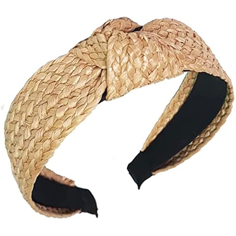 Lvyeer Rattan Wide Boho Headband - Knot Woven Headwear for Woman Girl Hair Accessories Cover