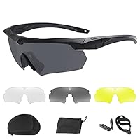 SKJJL Schutzbrille mit 3 Austauschbaren Farben Gläsern, Klare, Kratzfeste, Beschlagfreie und UV-Schützende Linse für Motorrad Radfahren Airsoft Paintball Planspiel Shooting Jagd, Schwarz
