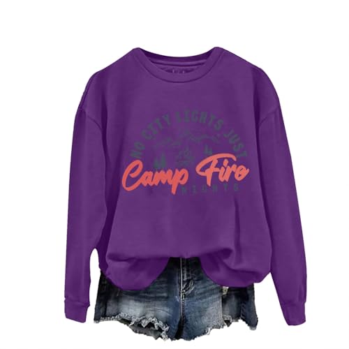 Genérico Sudadera Corta Mujer No Just Camp Fire Nights Sweatshirts For Women Crewneck Graphic Funny Long Sleeve Shirts Pullover Top 𝐀mericanas Mujer De Cremallera (Purple, M)